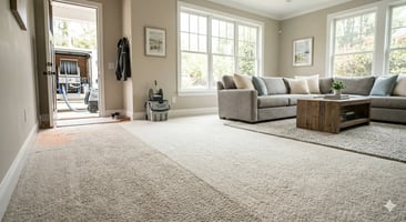 Professional carpet cleaning in Charlotte NC showing before and after results in a residential living room